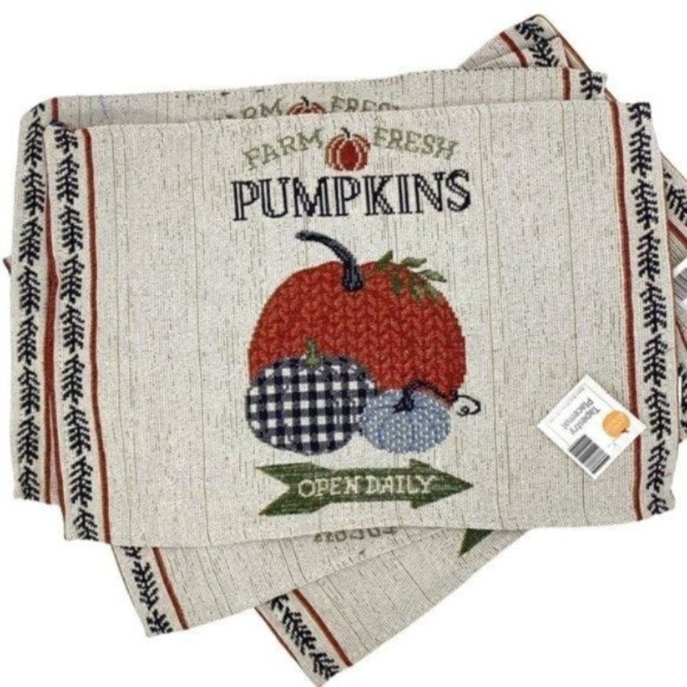 Pumpkin Fall Harvest Tapestry Placemats New - Picture 9 of 11